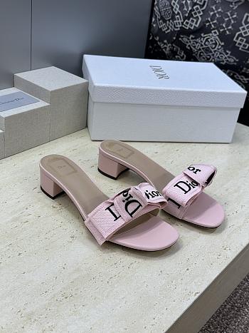 J'Adior Heeled Slide Soupir Pink Embroidered Cotton 3.5cm