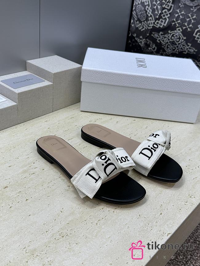 J'Adior Slide Black Embroidered Cotton - 1
