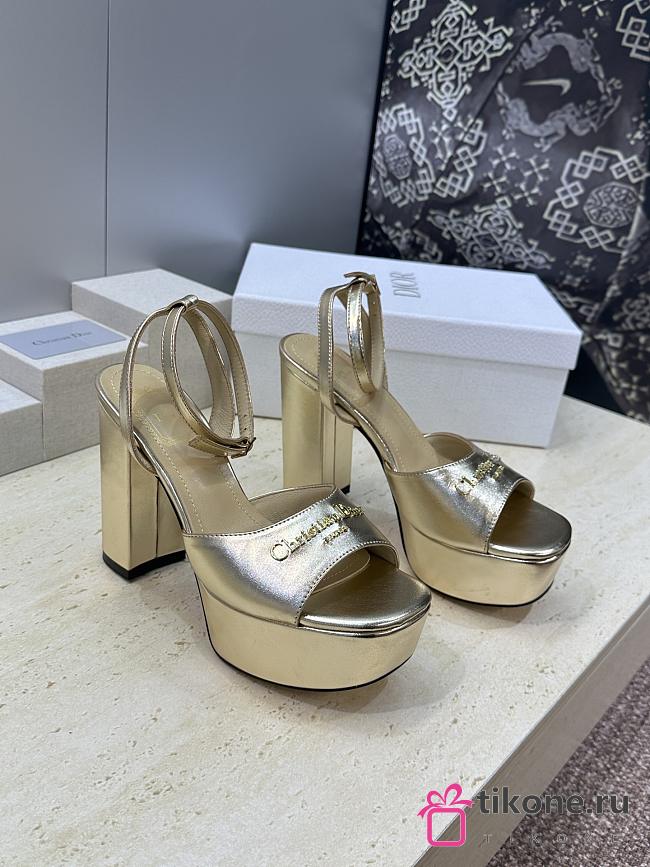 Dior Or D-Lane Platform Sandal Gold-Tone Laminated Lambskin 12cm - 1