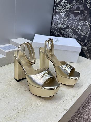 Dior Or D-Lane Platform Sandal Gold-Tone Laminated Lambskin 12cm