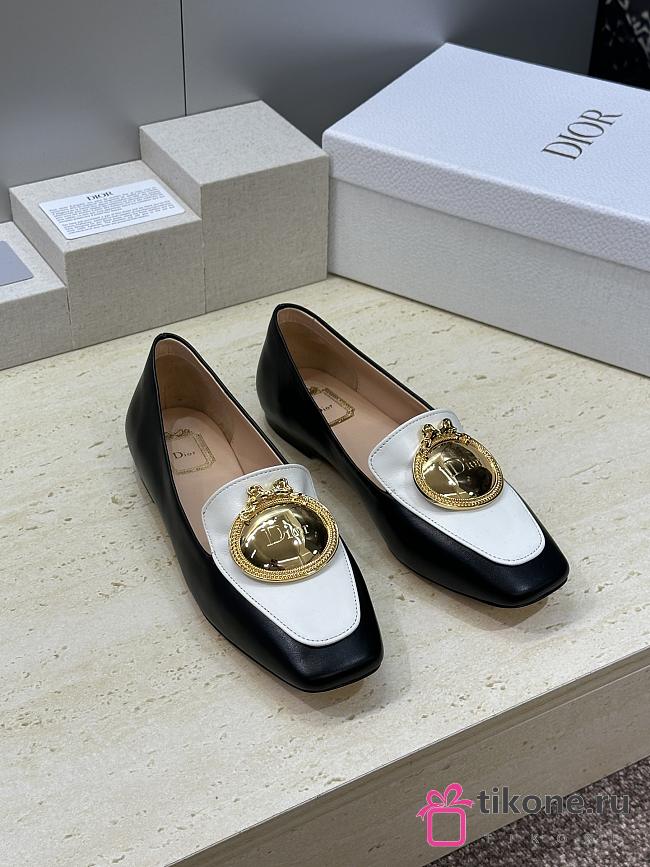 Dior Medaillon Loafer Black and White Lambskin - 1