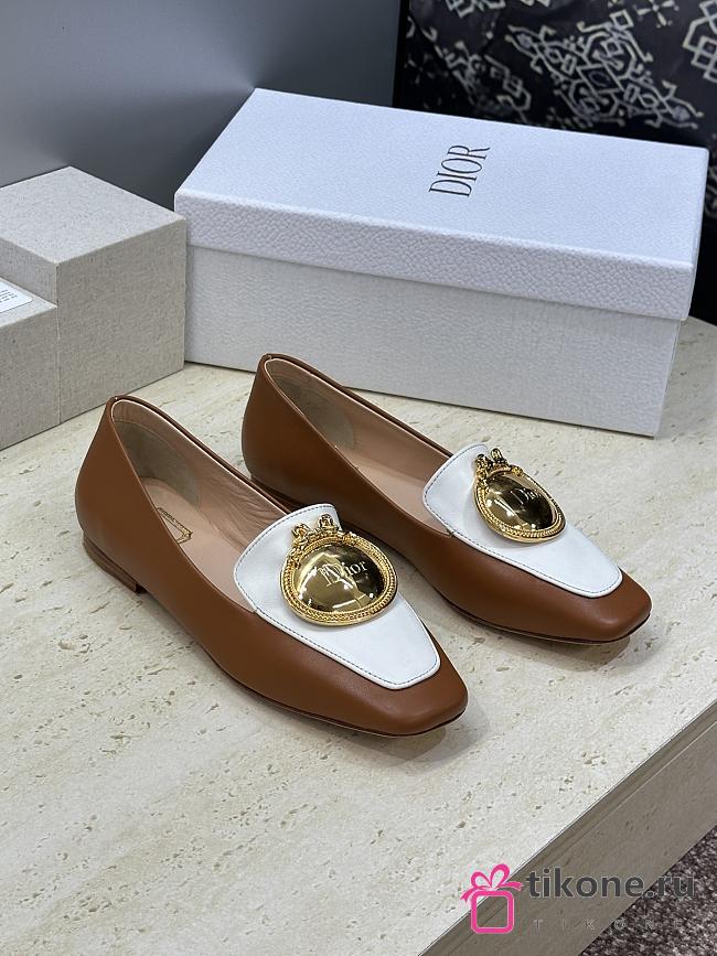 Dior Medaillon Loafer Brown and White Lambskin - 1