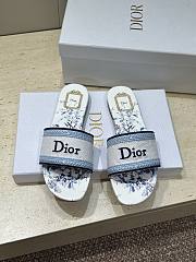 Dioriviera Dway Slide White and Blue Embroidered Cotton and Toile de Jouy Floral Garden Motif - 6