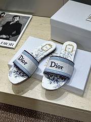 Dioriviera Dway Slide White and Blue Embroidered Cotton and Toile de Jouy Floral Garden Motif - 5