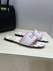 Dior Dway Slide White and Songe Pink Embroidered Cotton and Multicolor Daisy Garden Motif - 3