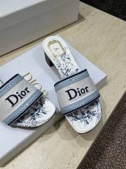 Dioriviera Dway Heeled Slide White and Blue Embroidered Cotton and Toile de Jouy Floral Garden Motif 3.5cm - 6