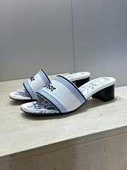 Dioriviera Dway Heeled Slide White and Blue Embroidered Cotton and Toile de Jouy Floral Garden Motif 3.5cm - 5
