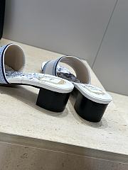 Dioriviera Dway Heeled Slide White and Blue Embroidered Cotton and Toile de Jouy Floral Garden Motif 3.5cm - 4