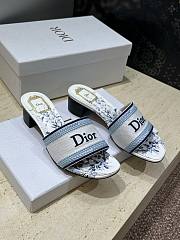 Dioriviera Dway Heeled Slide White and Blue Embroidered Cotton and Toile de Jouy Floral Garden Motif 3.5cm - 3