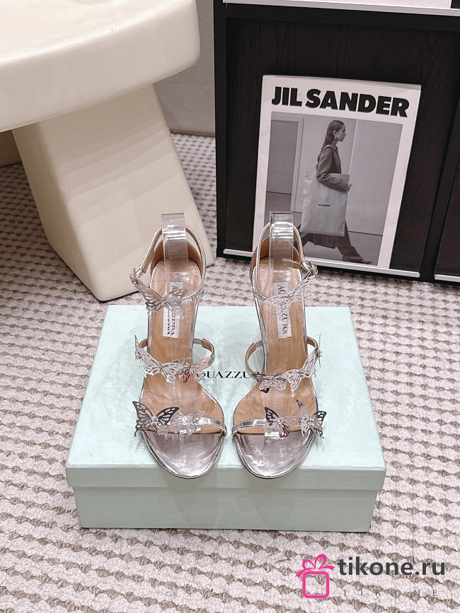 Aquazzura Papillon Ankle Strap Sandal 105 Silver - 1