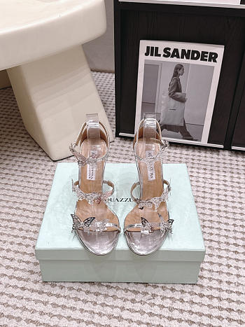 Aquazzura Papillon Ankle Strap Sandal 105 Silver