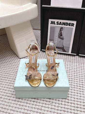 Aquazzura Papillon Ankle Strap Sandal 105 Gold