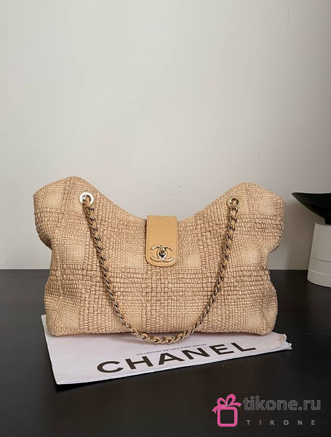 Chanel Shopping Bag Braided Raffia & Gold-Tone Metal Beige AS6090 - 40x26x12cm - 1