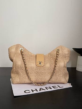 Chanel Shopping Bag Braided Raffia & Gold-Tone Metal Beige AS6090 - 40x26x12cm