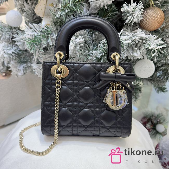 Mini Lady Dior Bag with Chain Black Cannage Lambskin - 17x15x7cm - 1
