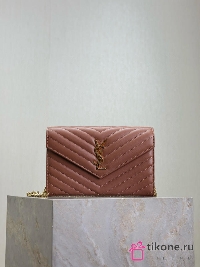 YSL Cassandre Envelope Chain Wallet In Lambskin Barely Pink - 22.5x14x4cm - 1