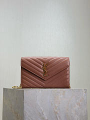YSL Cassandre Envelope Chain Wallet In Lambskin Barely Pink - 22.5x14x4cm - 1