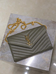 YSL Cassandre Envelope Chain Wallet In Lambskin Gray - 22.5x14x4cm - 3