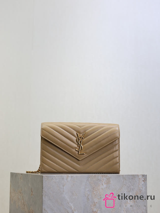 YSL Cassandre Envelope Chain Wallet In Lambskin Natural Tan - 22.5x14x4cm - 1