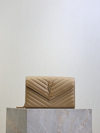YSL Cassandre Envelope Chain Wallet In Lambskin Natural Tan - 22.5x14x4cm