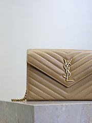 YSL Cassandre Envelope Chain Wallet In Lambskin Natural Tan - 22.5x14x4cm - 3