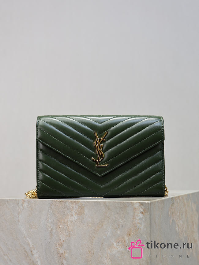 YSL Cassandre Envelope Chain Wallet In Lambskin Green - 22.5x14x4cm - 1