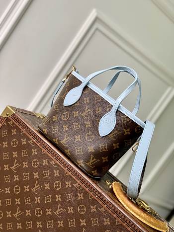 LV Neverfull Bandouliere Inside Out BB Tote Bag Monogram Sky Blue M28336 - 26.5x16.5x11cm