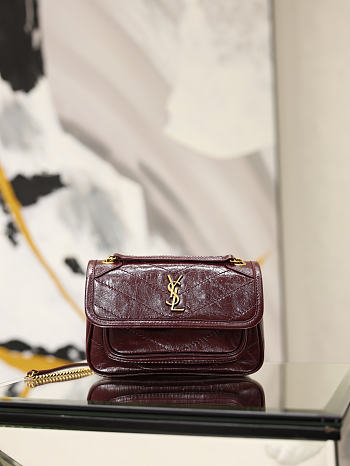 YSL Niki Mini In Vintage Leather Burgundy - 18x12.5x5cm