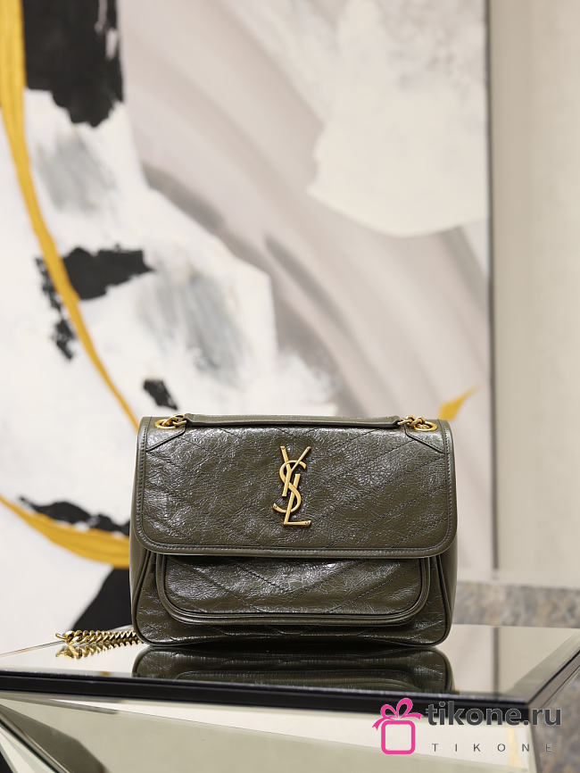 YSL Niki Medium In Vintage Leather Green - 28x20x8.5cm - 1