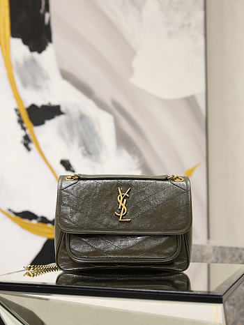 YSL Niki Medium In Vintage Leather Green - 28x20x8.5cm