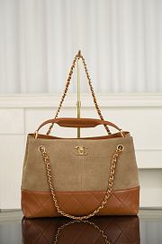 Chanel Small Tote Suede Calfskin Shiny Lambskin & Gold-Tone Metal Beige & Brown - 36x24x14cm - 1