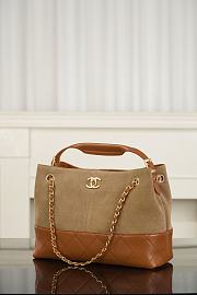 Chanel Small Tote Suede Calfskin Shiny Lambskin & Gold-Tone Metal Beige & Brown - 36x24x14cm - 4