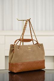 Chanel Small Tote Suede Calfskin Shiny Lambskin & Gold-Tone Metal Beige & Brown - 36x24x14cm - 2