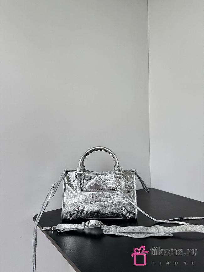 Balenciaga Le City Bag Mini in Silver Arena Lambskin - 23.8x16x6.3cm - 1