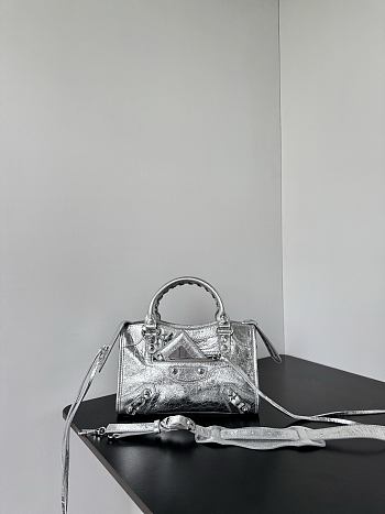 Balenciaga Le City Bag Mini in Silver Arena Lambskin - 23.8x16x6.3cm