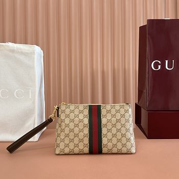 Gucci Small GG Pouch with Web Sand and Brown GG Canvas 875821 - 25.5x15x10cm