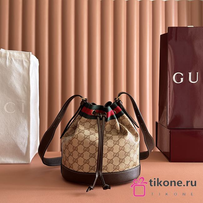 Gucci Mini Bucket Bag With Web Sand and Brown GG Canvas 876060 - 19.5x15.5x10.5cm - 1