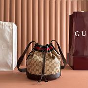 Gucci Mini Bucket Bag With Web Sand and Brown GG Canvas 876060 - 19.5x15.5x10.5cm - 1