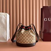 Gucci Mini Bucket Bag With Web Sand and Brown GG Canvas 876060 - 19.5x15.5x10.5cm - 5