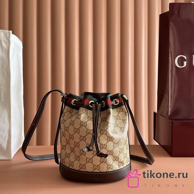 Gucci Venice Small Bucket Bag Sand and Brown GG Canvas A002GW - 23x20.5x14cm - 1