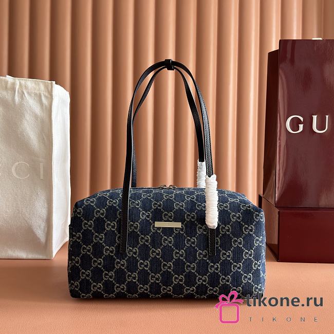 Gucci Melrose Medium Boston Bag Dark Blue GG Denim 875228 - 29x14x15cm - 1