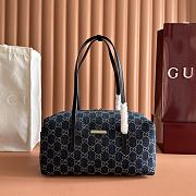 Gucci Melrose Medium Boston Bag Dark Blue GG Denim 875228 - 29x14x15cm - 1
