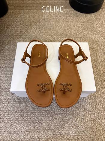 Celine Bay Triomphe Thong Sandal In Supple Calfskin Brown