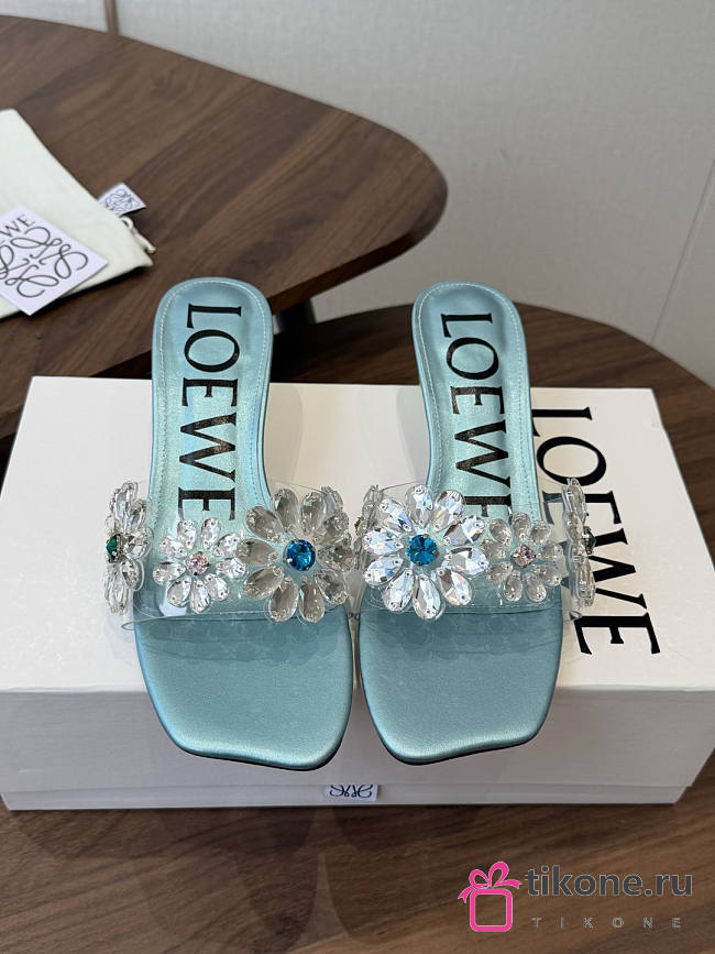 Loewe Toy Crystal Flowers Sandal in PVC Turquoise/Green - 1