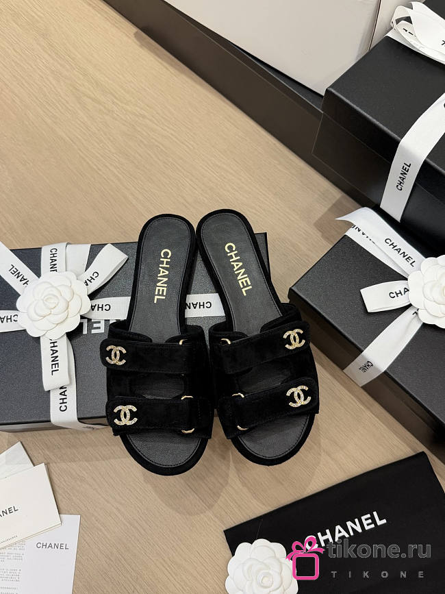 Chanel Mules Suede Kidskin Black G47043 - 1
