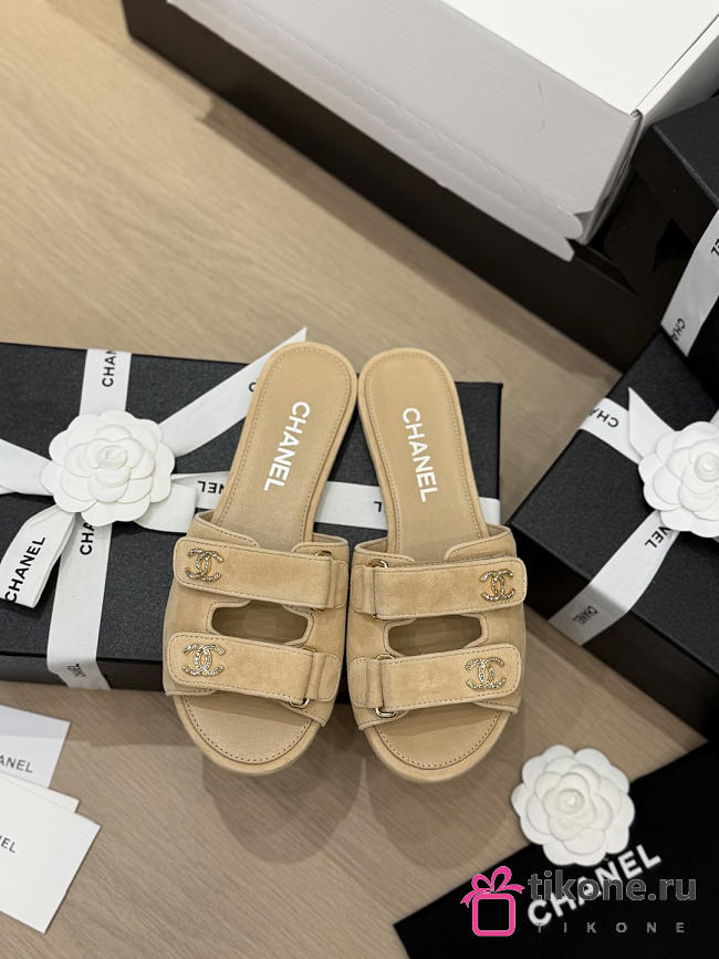 Chanel Mules Suede Kidskin Beige G47043 - 1