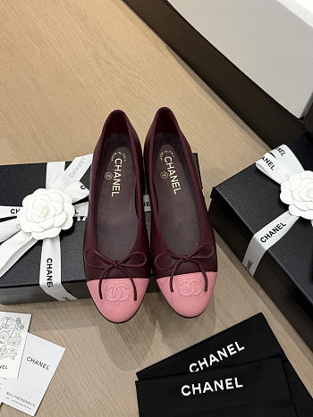 Chanel Ballet Flats Lambskin Burgundy & Pink G02819