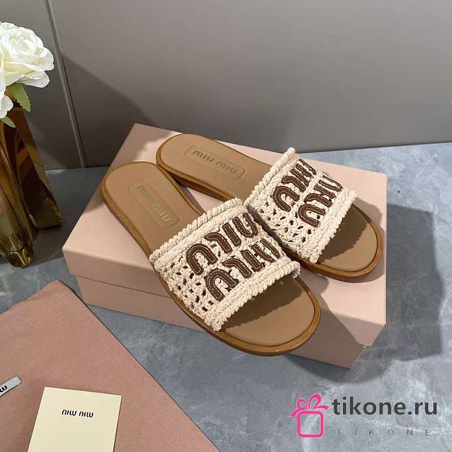 Miumiu Crochet and Leather Slides Ivory 5XX667 - 1