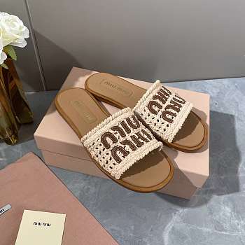 Miumiu Crochet and Leather Slides Ivory 5XX667