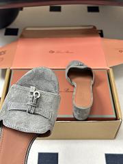 Loro Piana Summer Charms Sandal Suede Goatskin Army Gray (506Z) - 4